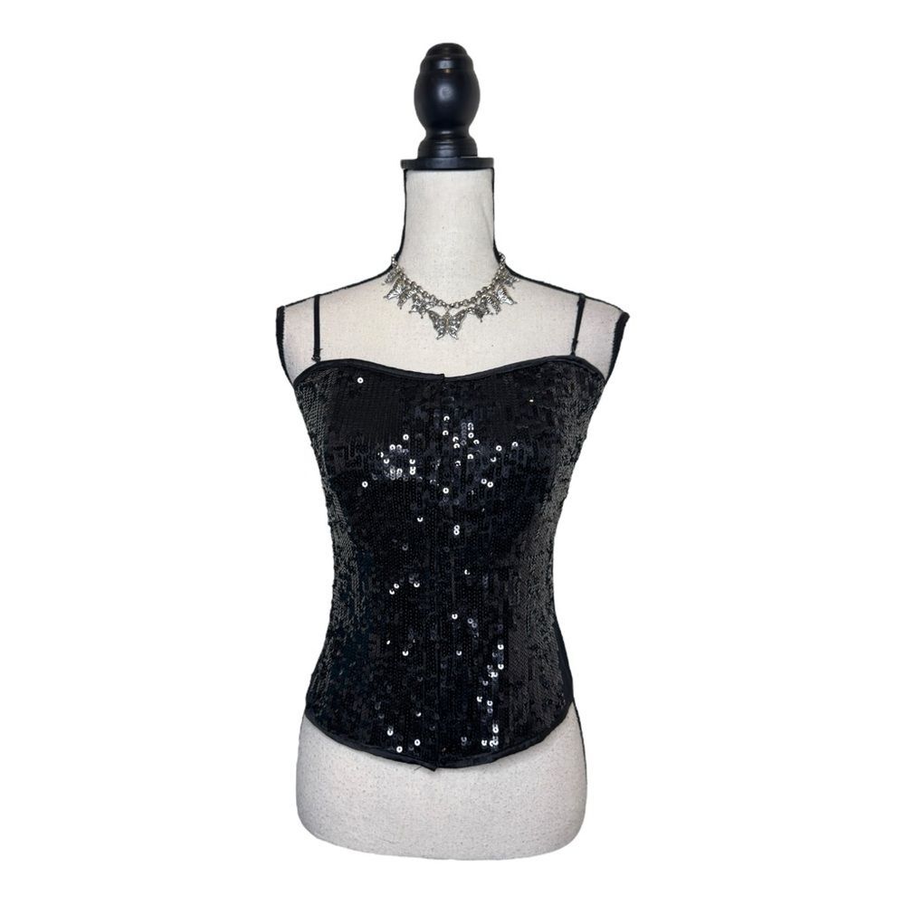 Y2K Forever 21 Black Sequin Corset Top Size Large